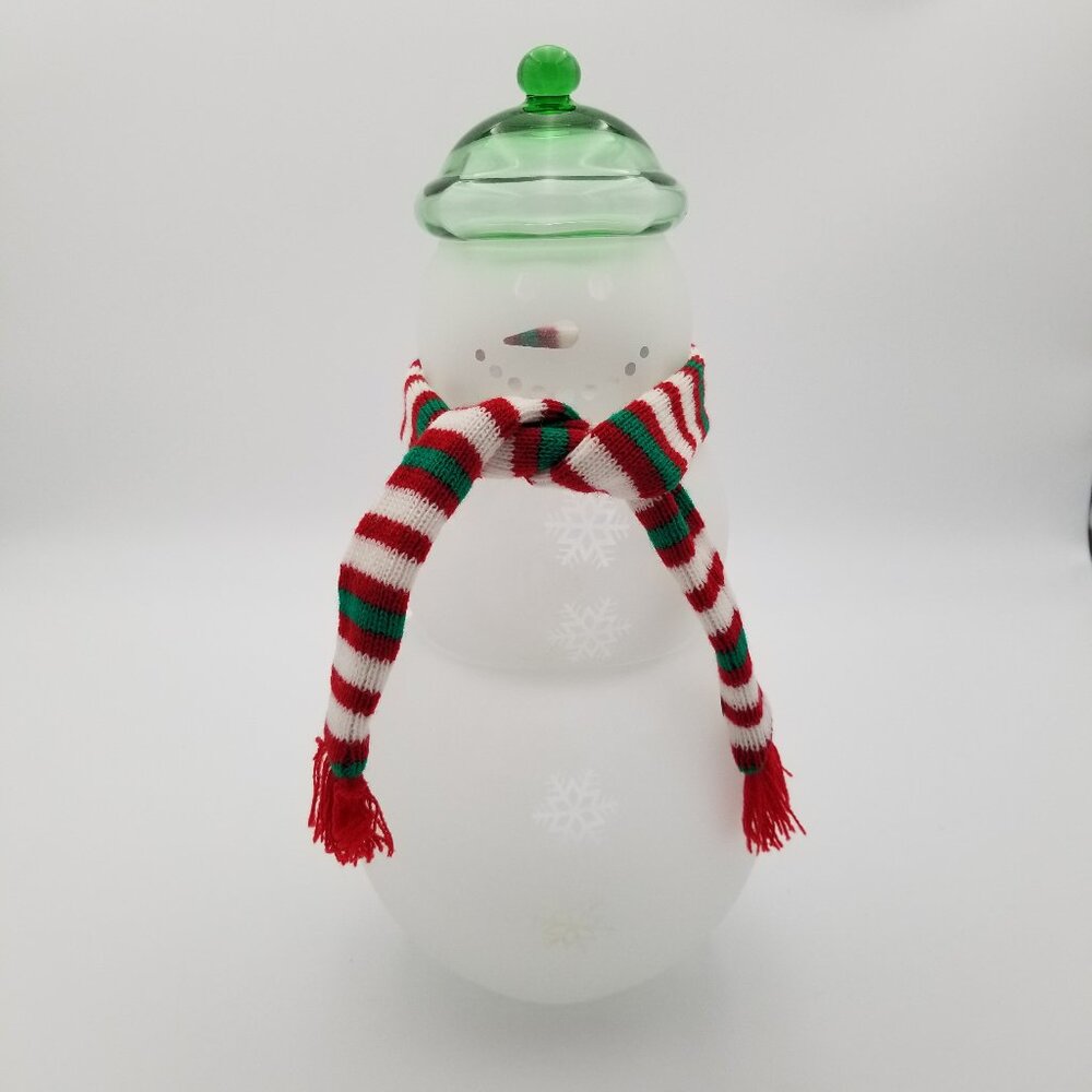 NIB Princess House 4 Piece St Stackable Glass Snowman w/ Scarf Three Bowls & Lid